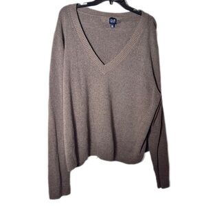 GAP Brown V-Neck Sweater Classic Knit Cashmere